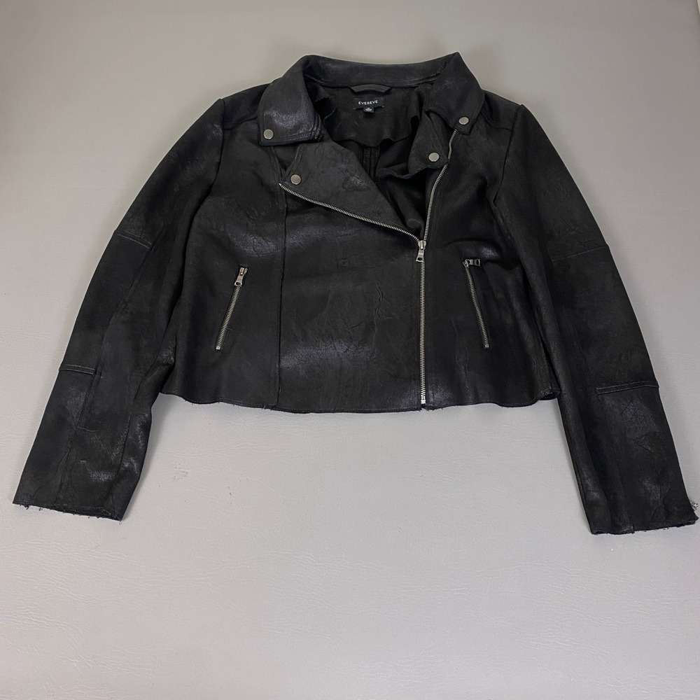 Evereve Moto Biker Jacket Women's Size XL Black Faux Leather Asymmetric Zip